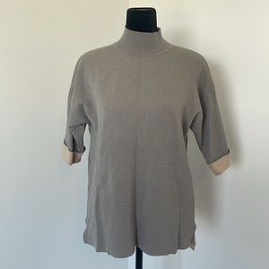 NWOT Calvin Klein Short Sleeve Turtleneck Gray and Tan Sweater Size Medium